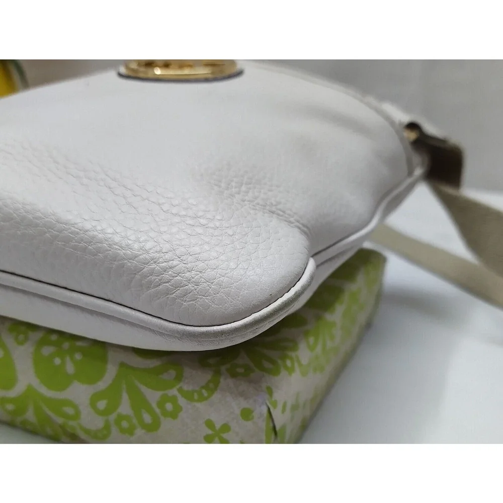 Michael Kors White Leather Round Logo Crossbody Bag